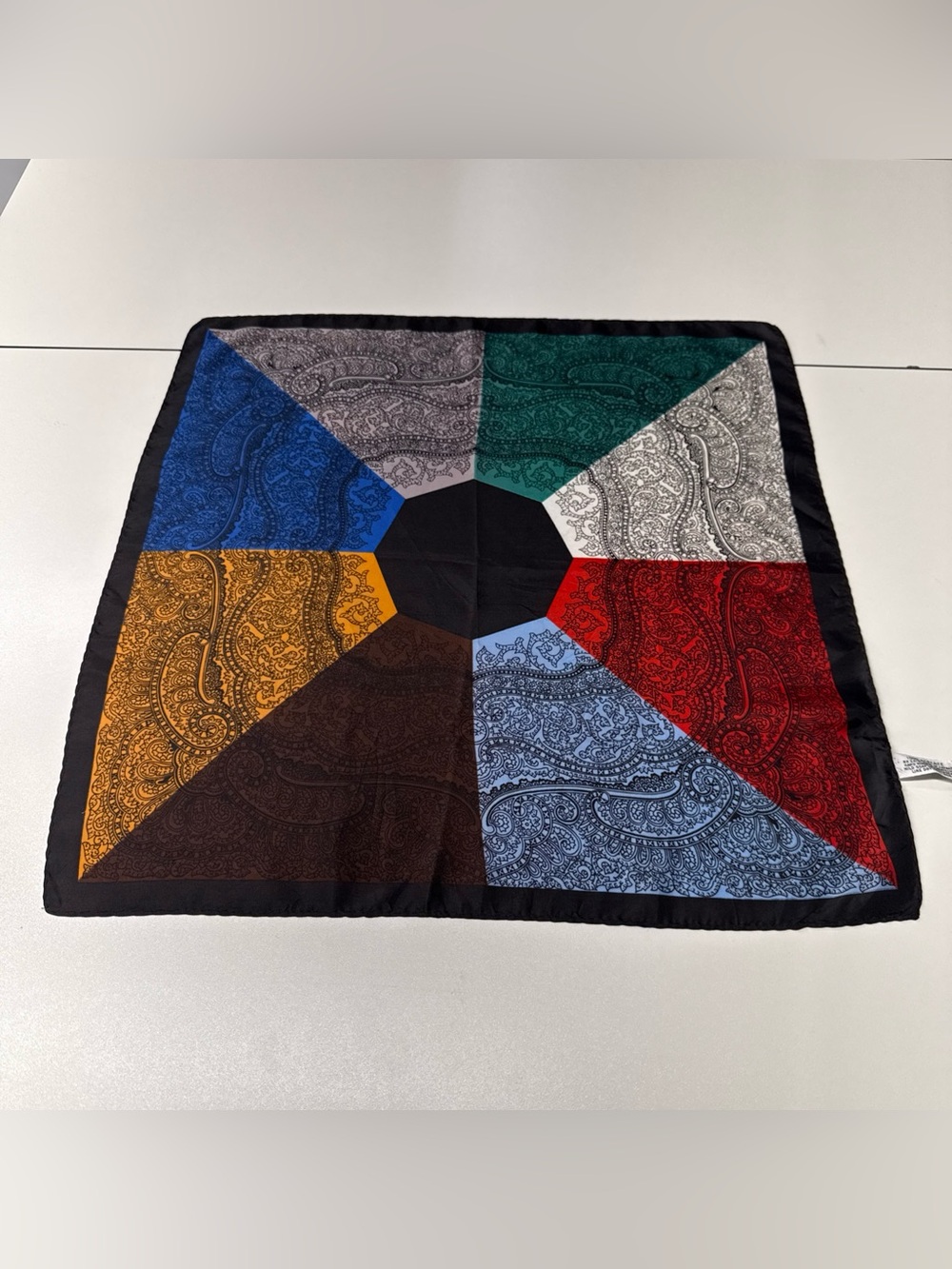 VTG Theo Elan NY Inc Hand Rolled Pocket Square Scarf color-blocked Paisley Japan